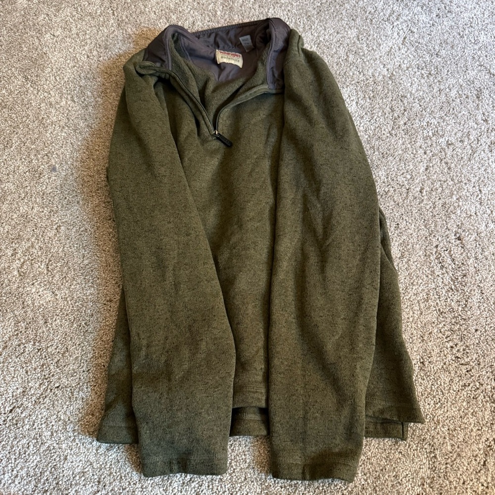 Wrangler Green Quarter Zip Sweater with Collared Neckline